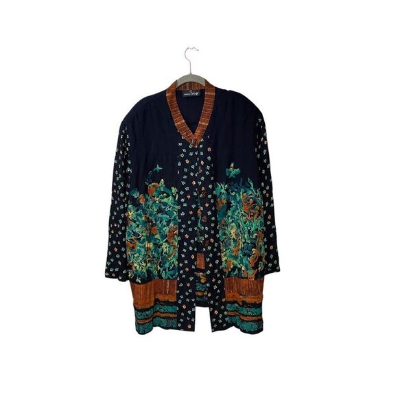 Vintage Carol little floral open front button cardigan, knee length size XL - Picture 1 of 5